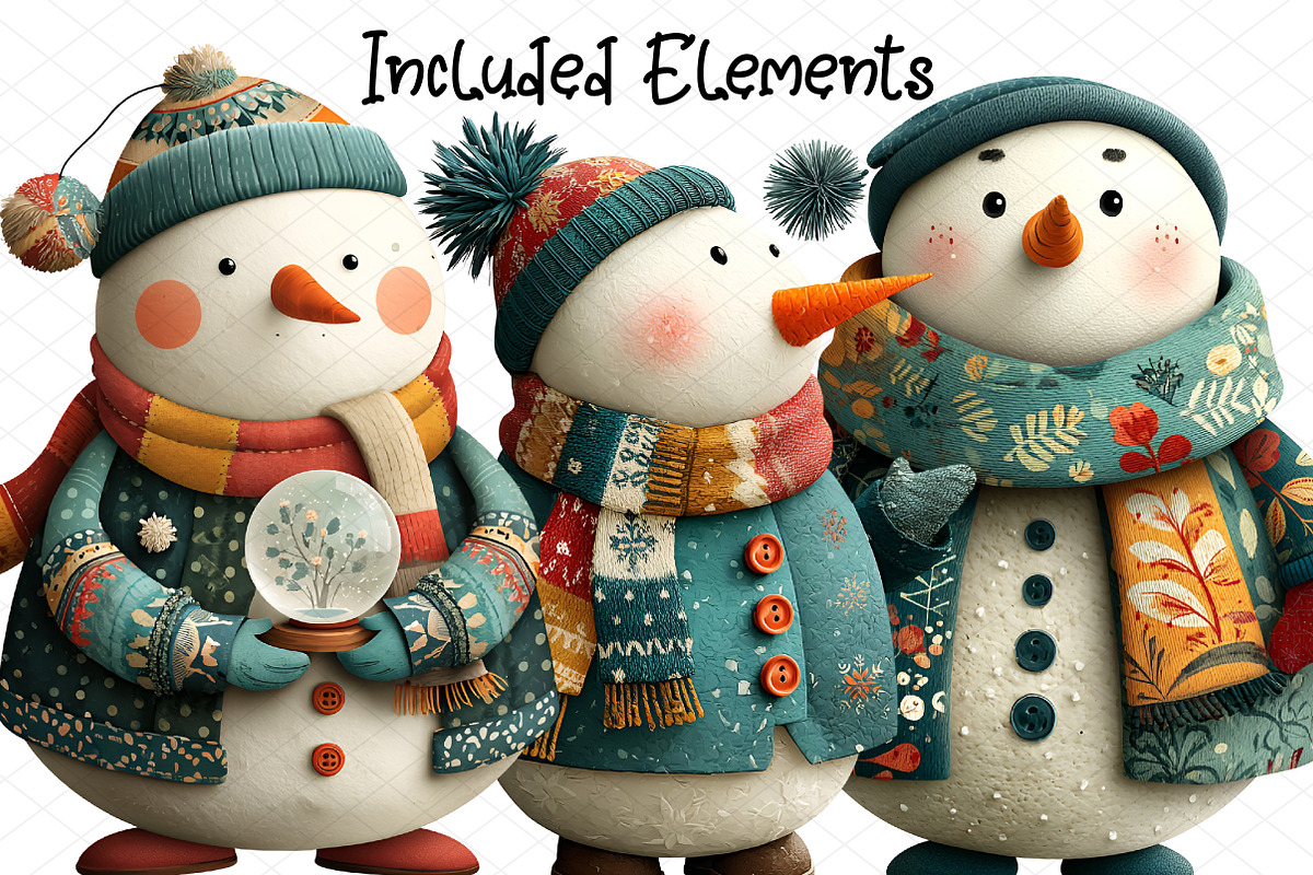 Watercolor Christmas Snowman Clipart, an Illustration by cherrydesign (Photo 2 of 4)