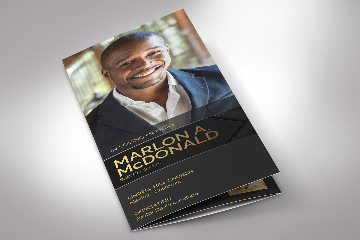 Gold Luxury Trifold Funeral Program, a Brochure Template by Godserv Designs (Photo 2 of 11)
