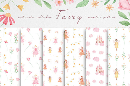 Watercolor Fairy Seamless Pattern