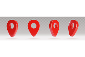 3D red map pointer pin icons set, an Object Illustration by art PVP - market