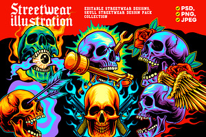Streetwear Skull Illustration Bundle, an Object Illustration by METI