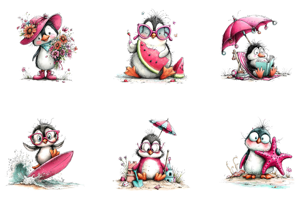 Whimsical Summer Penguin Clipart, a Seasonal Illustration by CreationArt (Photo 4 of 5)