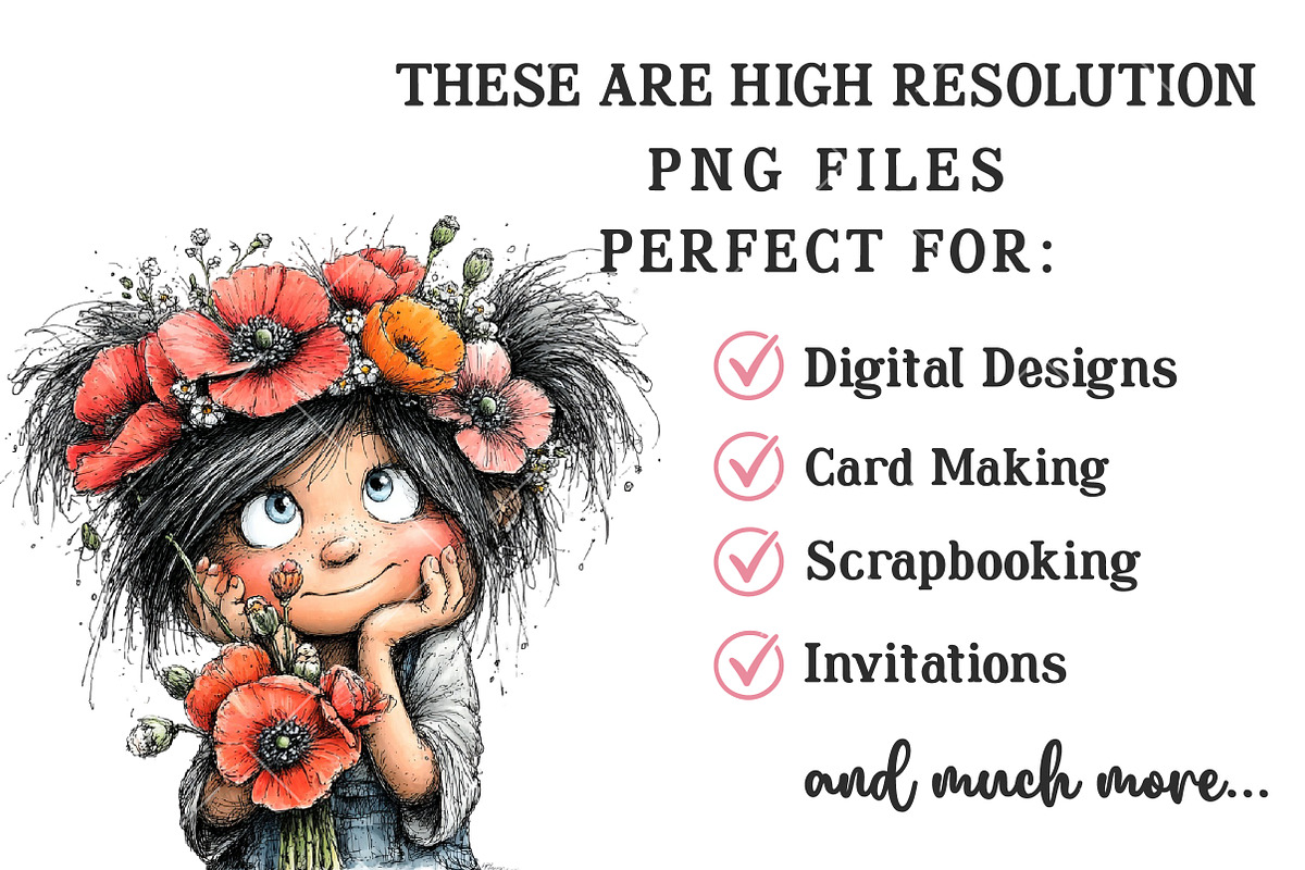 Whimsical Poppy Girl PNG Clipart Set, a Seasonal Illustration by OK Design (Photo 6 of 6)