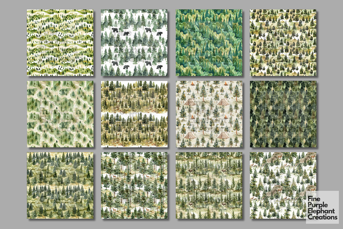 Watercolor Forest Camping Green Tree, a Pattern Graphic by Fine Purple Elephant (Photo 5 of 5)