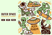 Set of outer space elements, an Animal Illustration by gunaonedesign (Thumbnail 1 of 6)