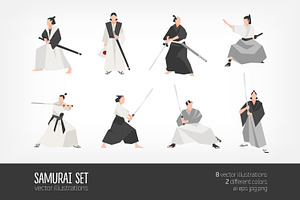 Collection of 8 samurai, a Person Illustration by Good Studio