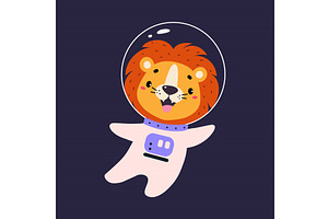 Space Adventure With Lion Astronaut