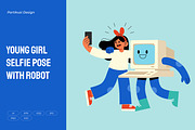 Young Girl Selfie Pose With Robot, a Person Illustration by Partikusi Design (Thumbnail 1 of 3)