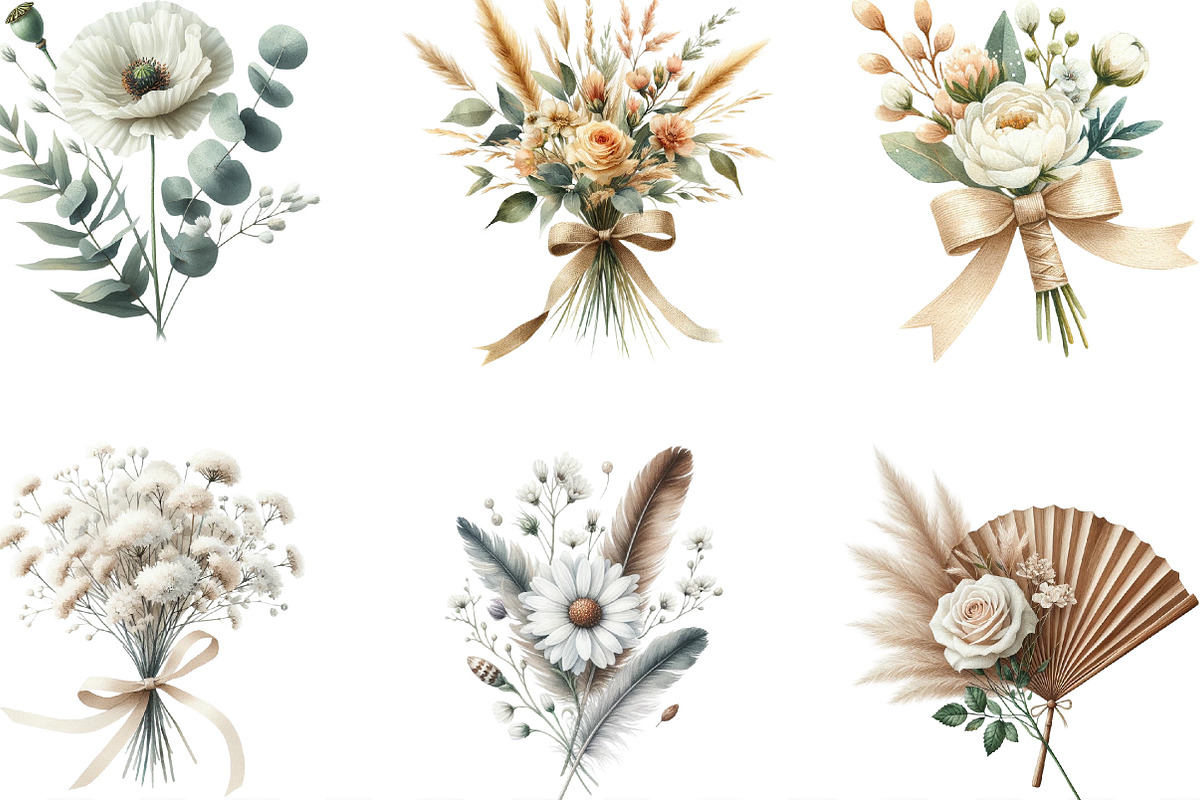 White Boho Wedding Floral Bouquet, an Illustration by Designking (Photo 2 of 4)