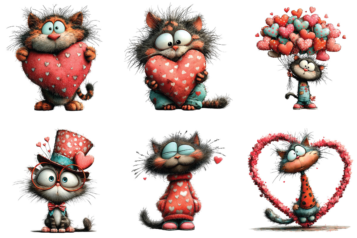 Whimsical Quirky Valentine Cat PNG, an Illustration by CraftArtStudio (Photo 3 of 6)