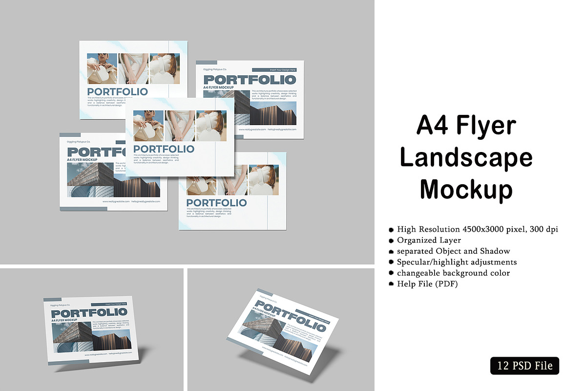 A4 Flyer Landscape Mockup, an Advertising Mockup by rizalamora (Photo 1 of 13)