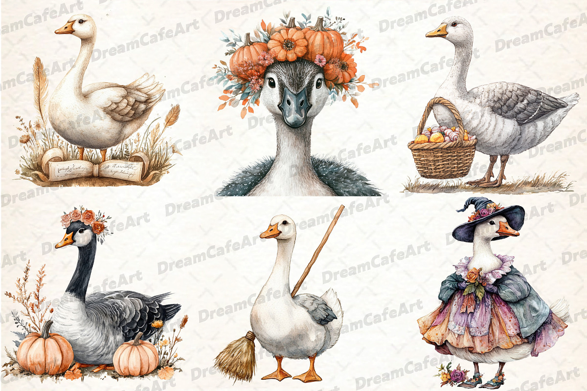 Witchy Goose Halloween Clipart Set, an Illustration by DreamCafeArt (Photo 3 of 7)