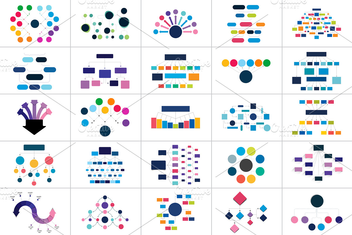 Mega set of various  flowcharts., a Work Illustration by VectorAN