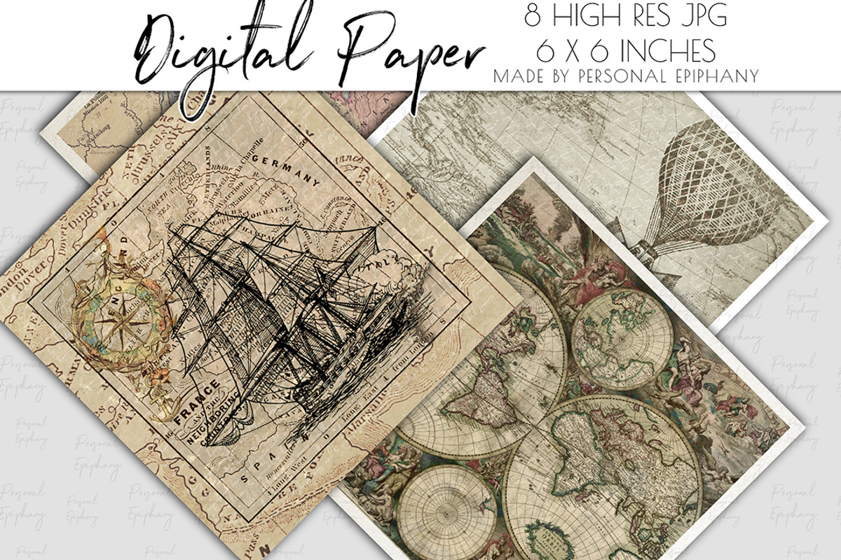 Vintage map digital paper pack, old, a Pattern Graphic by Personal Epiphany (Photo 3 of 3)