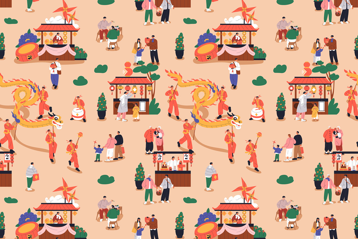 Chinese New Year, seamless patterns, a Pattern Graphic by Good Studio (Photo 2 of 6)