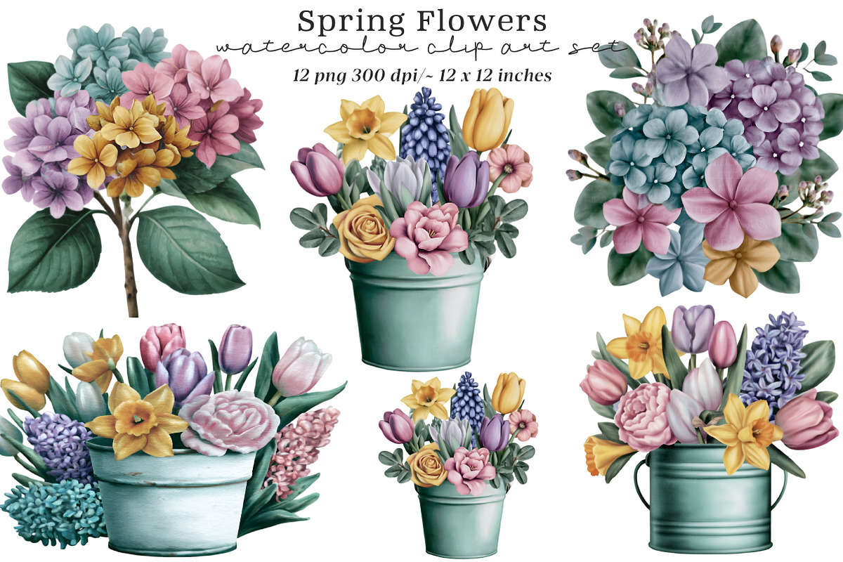 Watercolor spring flowers clipart, an Illustration by SinaCreation (Photo 1 of 7)
