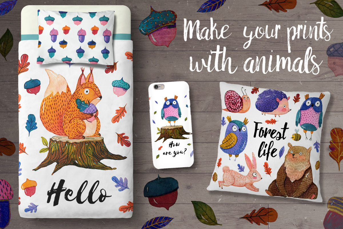 Cute forest  animals set, an Animal Illustration by yana.fefelova (Photo 3 of 5)