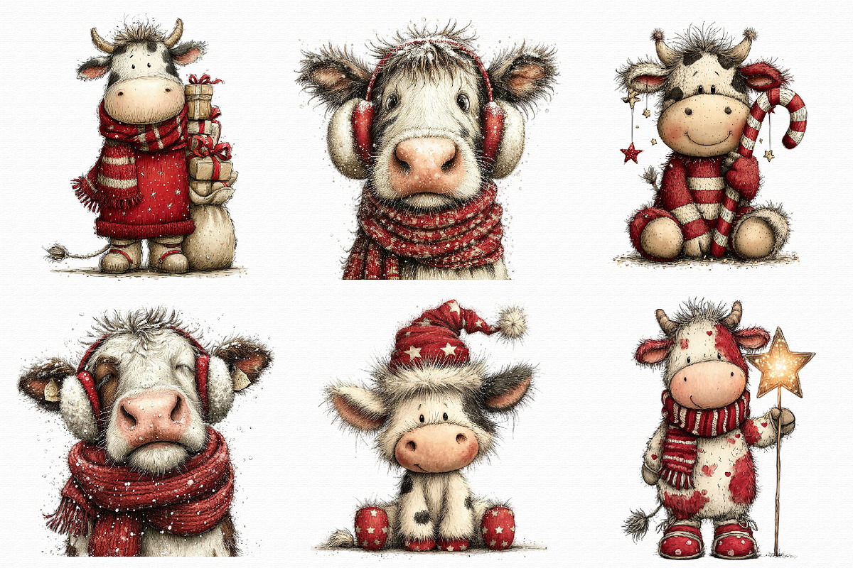 Whimsical Cute Christmas Cows Clipar, an Illustration by Libby Wishes (Photo 5 of 7)