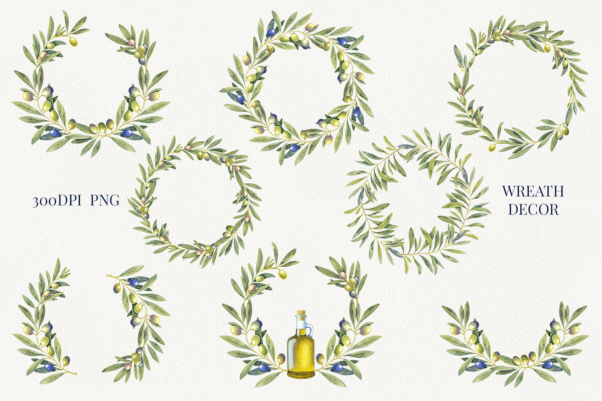 Olive Branches Watercolor Clipart, a Food Illustration by YarovaArt (Photo 23 of 28)
