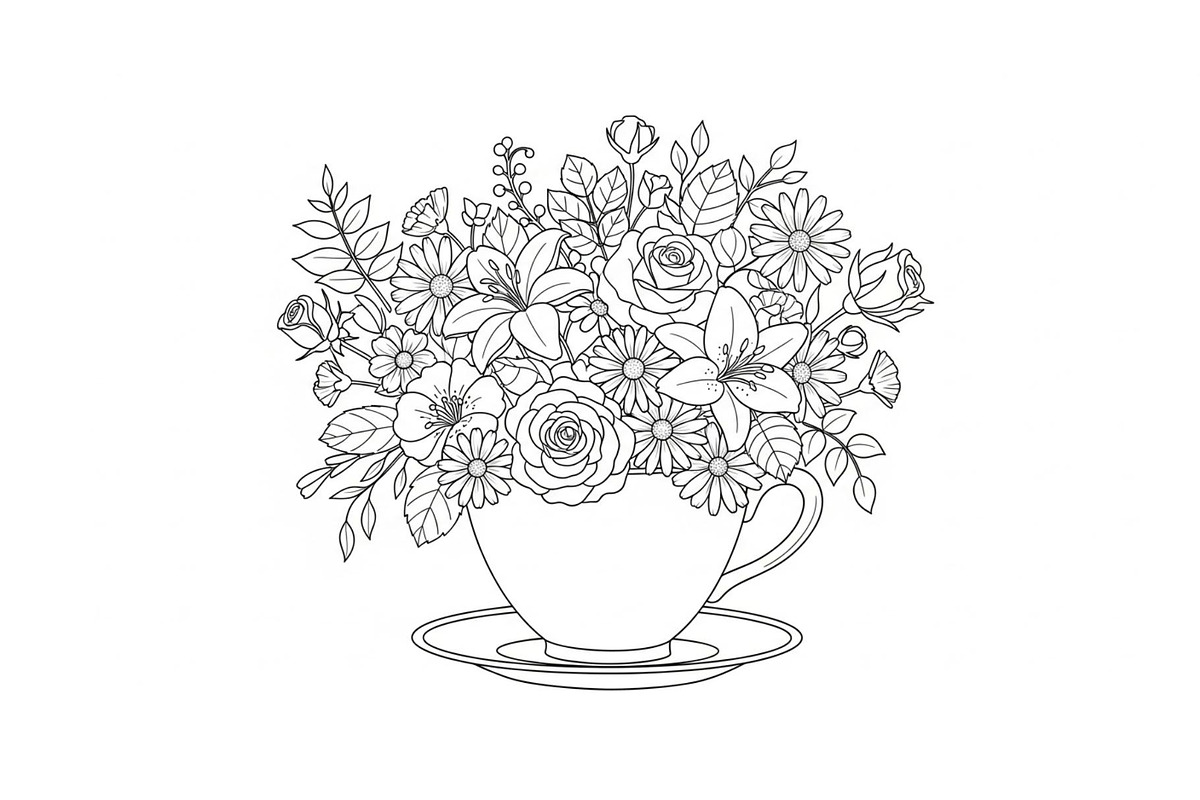 Floral Teacup Line Art Bundle, an Illustration by Gfx_Store (Photo 19 of 51)