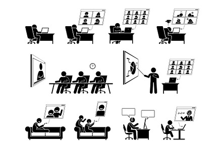 WFH Work From Home Video Meeting, an Outline Icon by Leremy Stick Figures