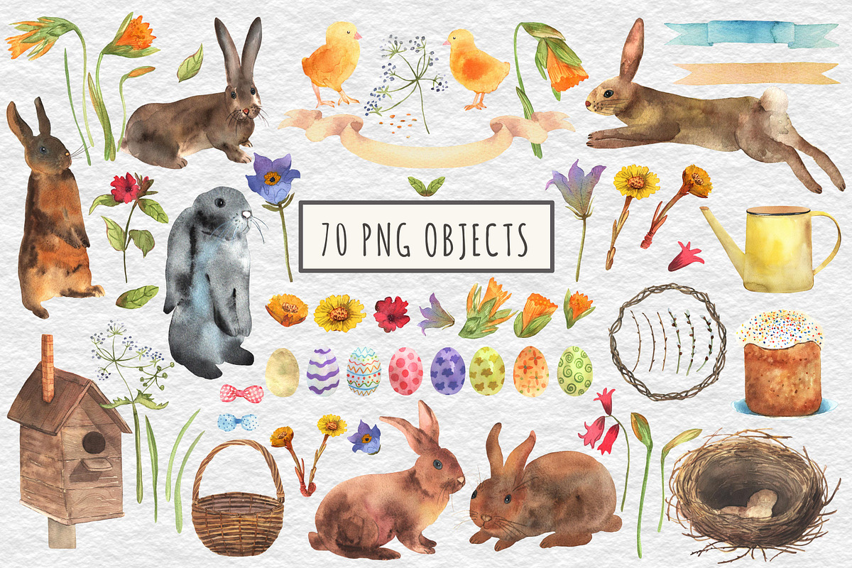 Happy Easter watercolor set, a Decorative Illustration by Julycolor (Photo 2 of 10)