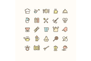 Kitchen Utensils Thin Line Icons Set