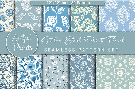 Sutton Block Print Floral Pattern, a Pattern Graphic by Artful Prints