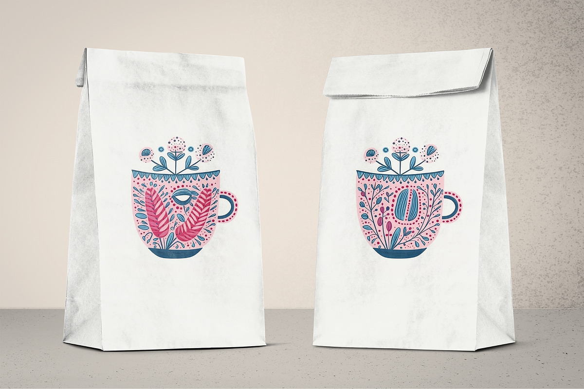 8 pink folk flower in cup print, a Decorative Illustration by ARTOZEN DIGITAL (Photo 6 of 10)