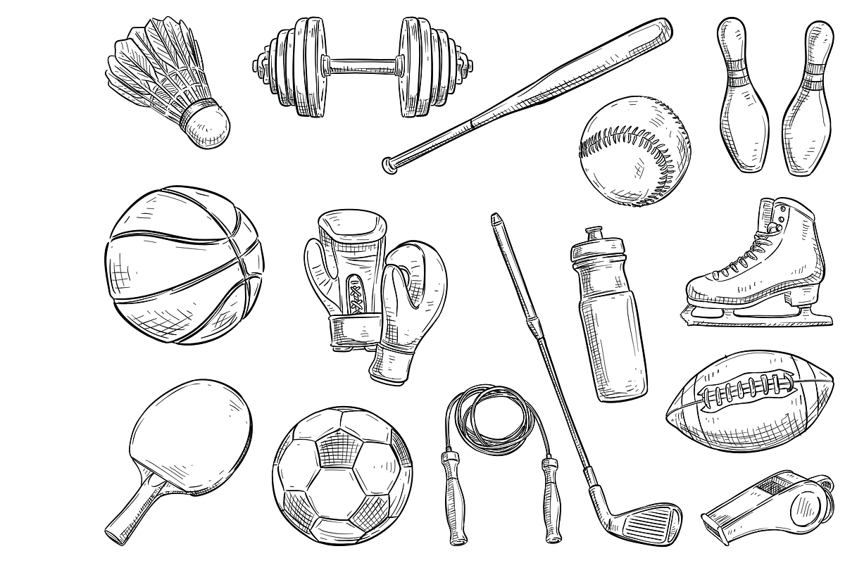 sports equipment handdrawn, an Object Graphic by nikagraphic