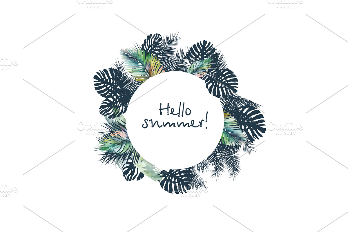 Palm leaves background for text, an Illustration by Nenahliadava Design