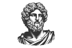 Ancient Greek Statue Head with Curly, an Illustration by AlexArt