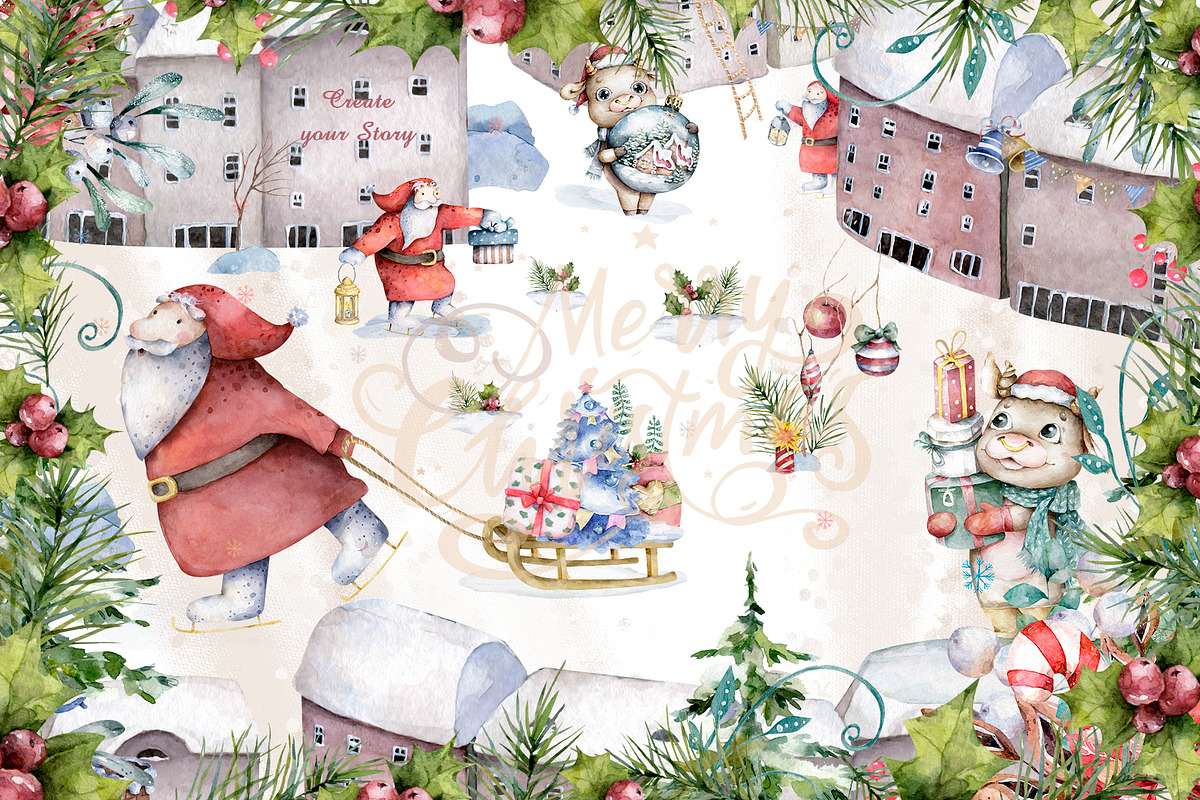 Christmas Story with Cute Bull's, an Animal Illustration by Ann Art Houze (Photo 10 of 16)