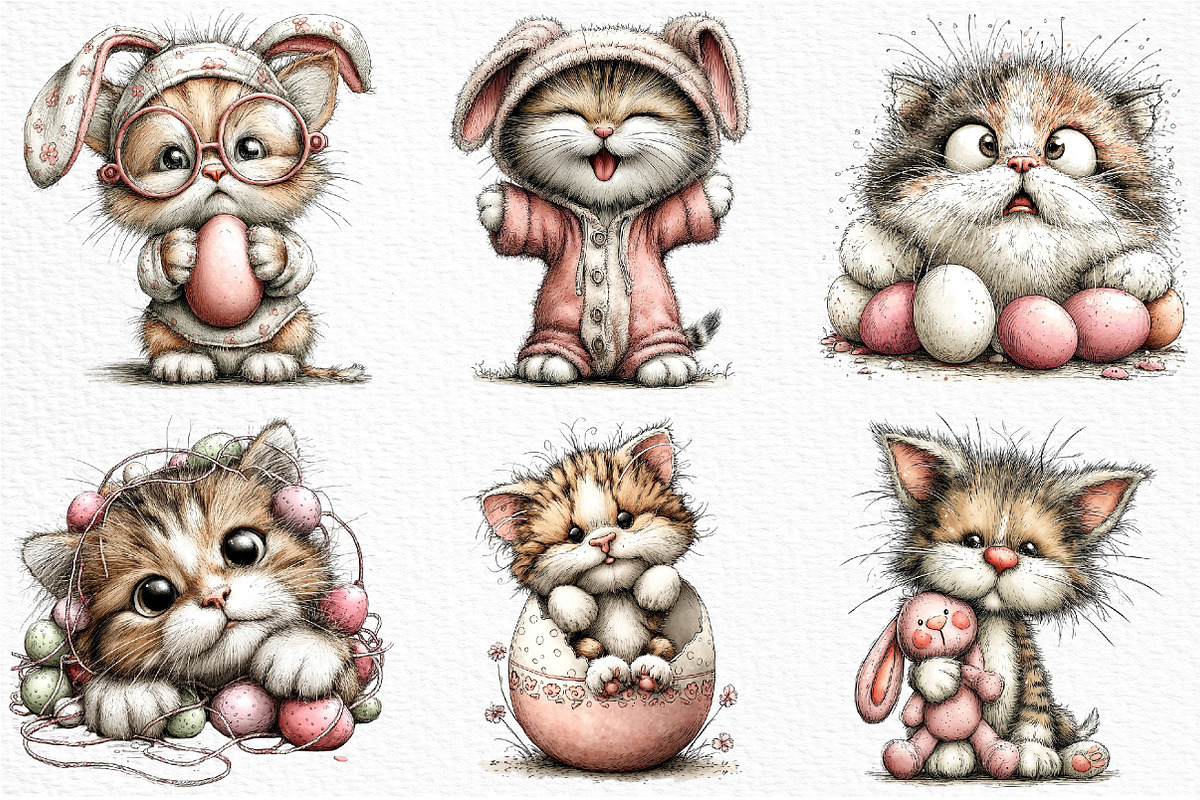 Easter Funny Cats Clipart Png, an Illustration by Craft Nest (Photo 3 of 11)