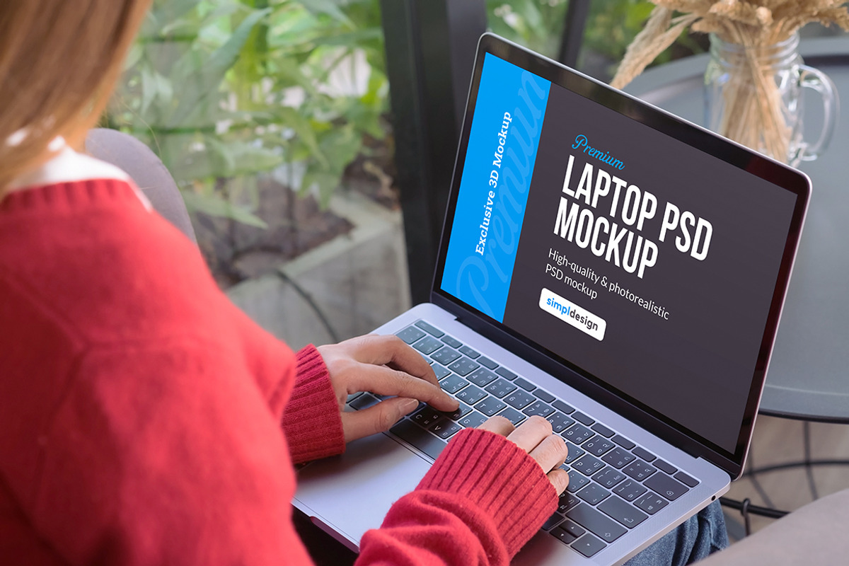 Window View Woman Laptop Mockup, a Mac Mockup by SimplDesign (Photo 2 of 2)