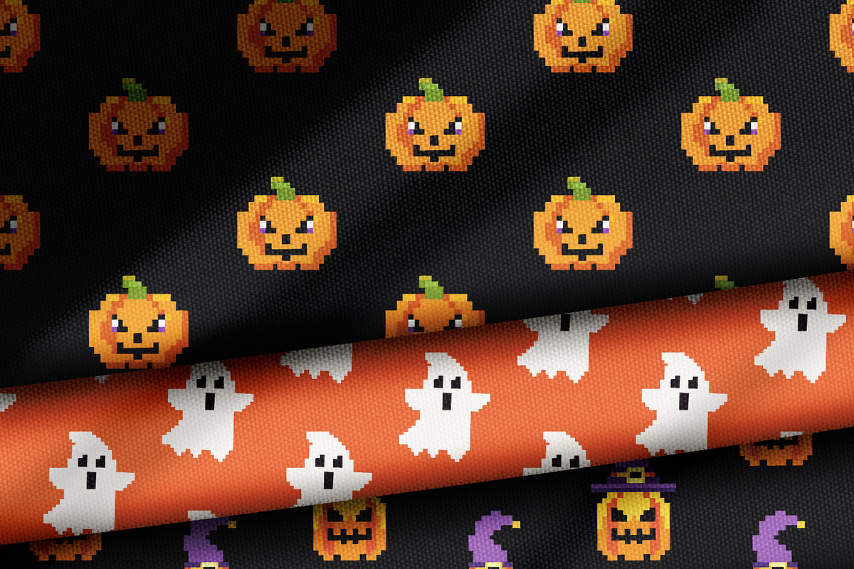 Retro Pixel Art Halloween Pattern, a Graphic by Asya Melkonyan Patterns (Photo 4 of 9)