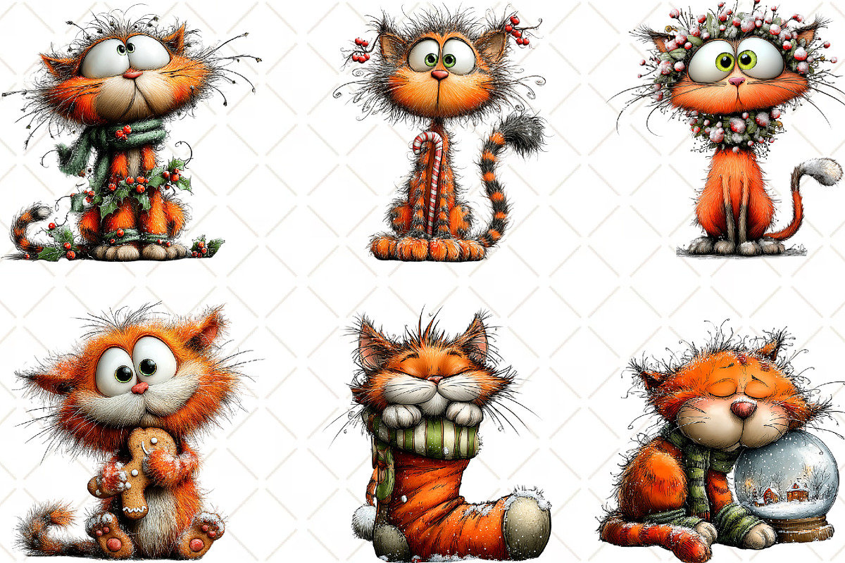 Whimsical Christmas Cat Clipart, an Animal Illustration by Black Bird Studio (Photo 5 of 6)