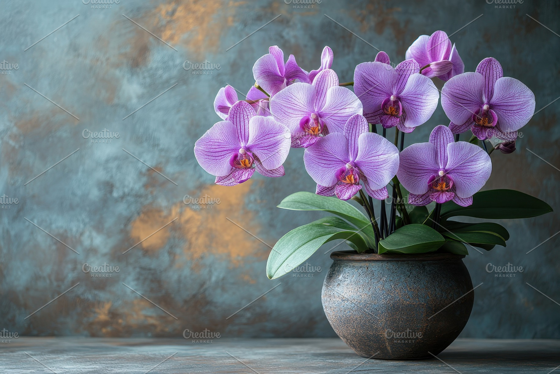 Beautiful purple orchids displayed i, a Photo by Tanuart
