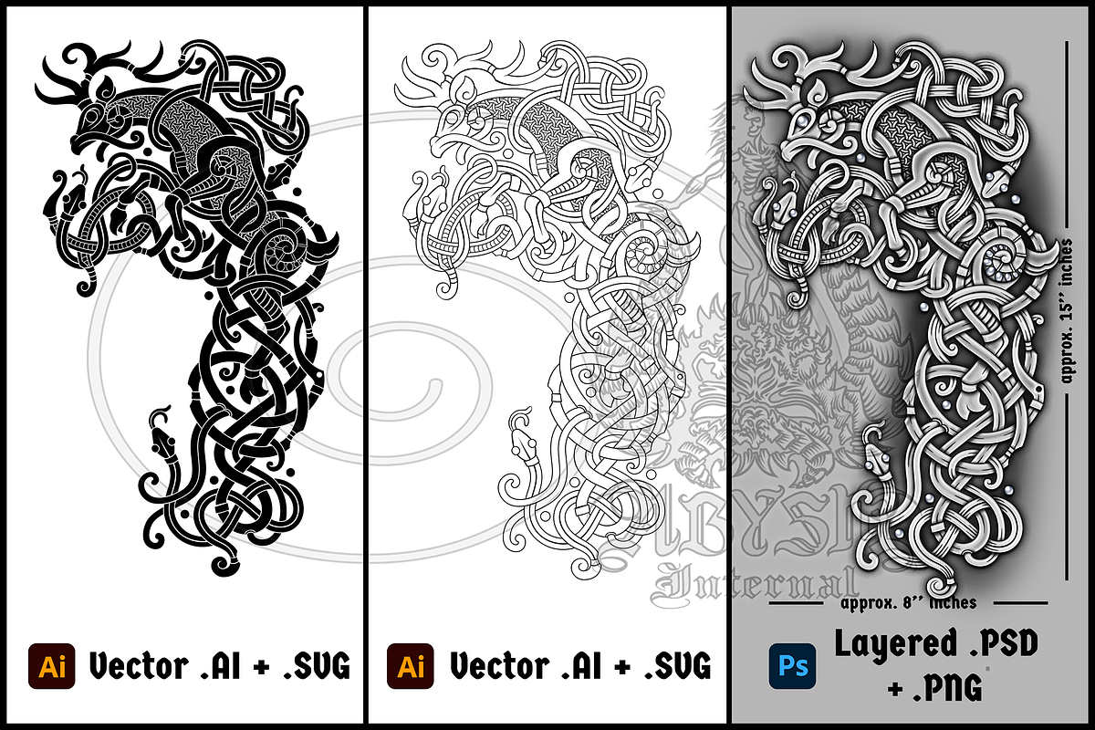 Viking Head Tattoo - Elk & Serpents, an Animal Illustration by Abysm Internal (Photo 2 of 3)