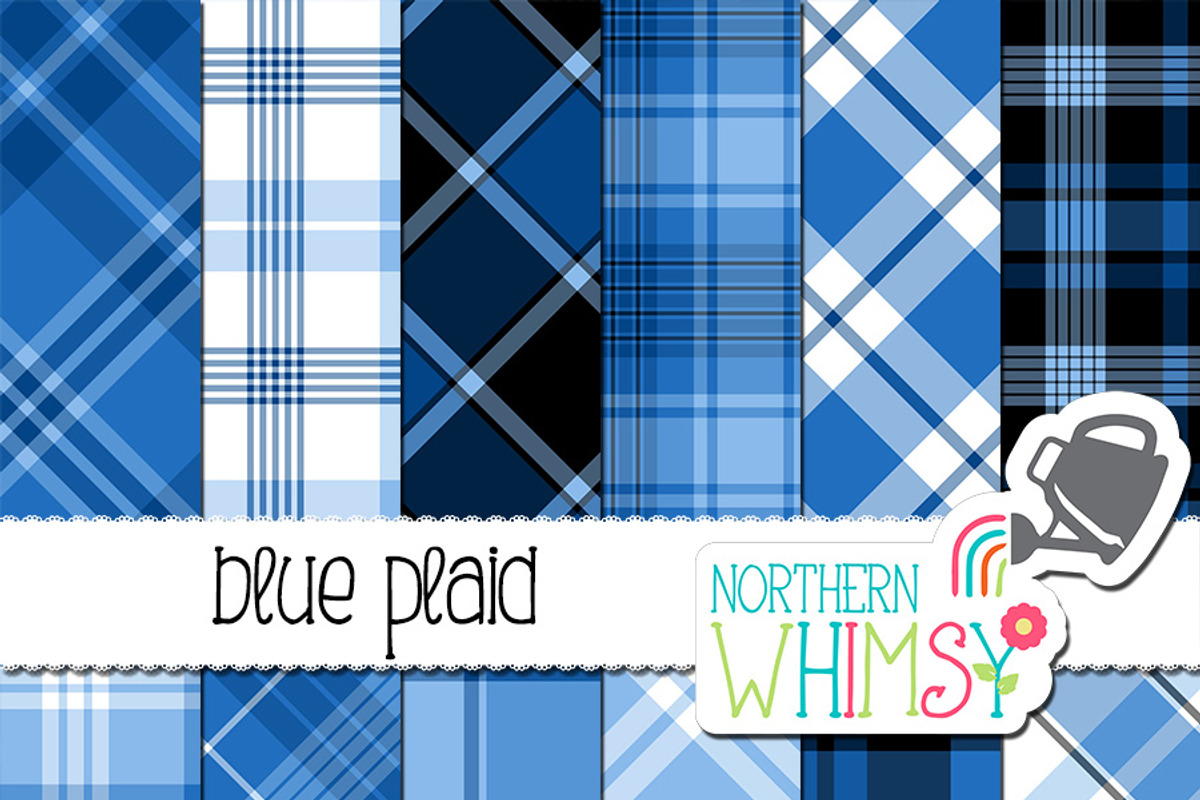 Blue Plaid Patterns, a Pattern Graphic by Northern Whimsy Design