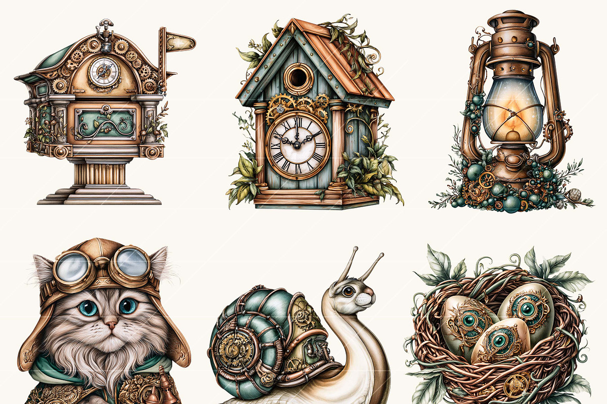 Steampunk Forest Clipart Bundle, a Seasonal Illustration by BusyDaydesign (Photo 6 of 9)
