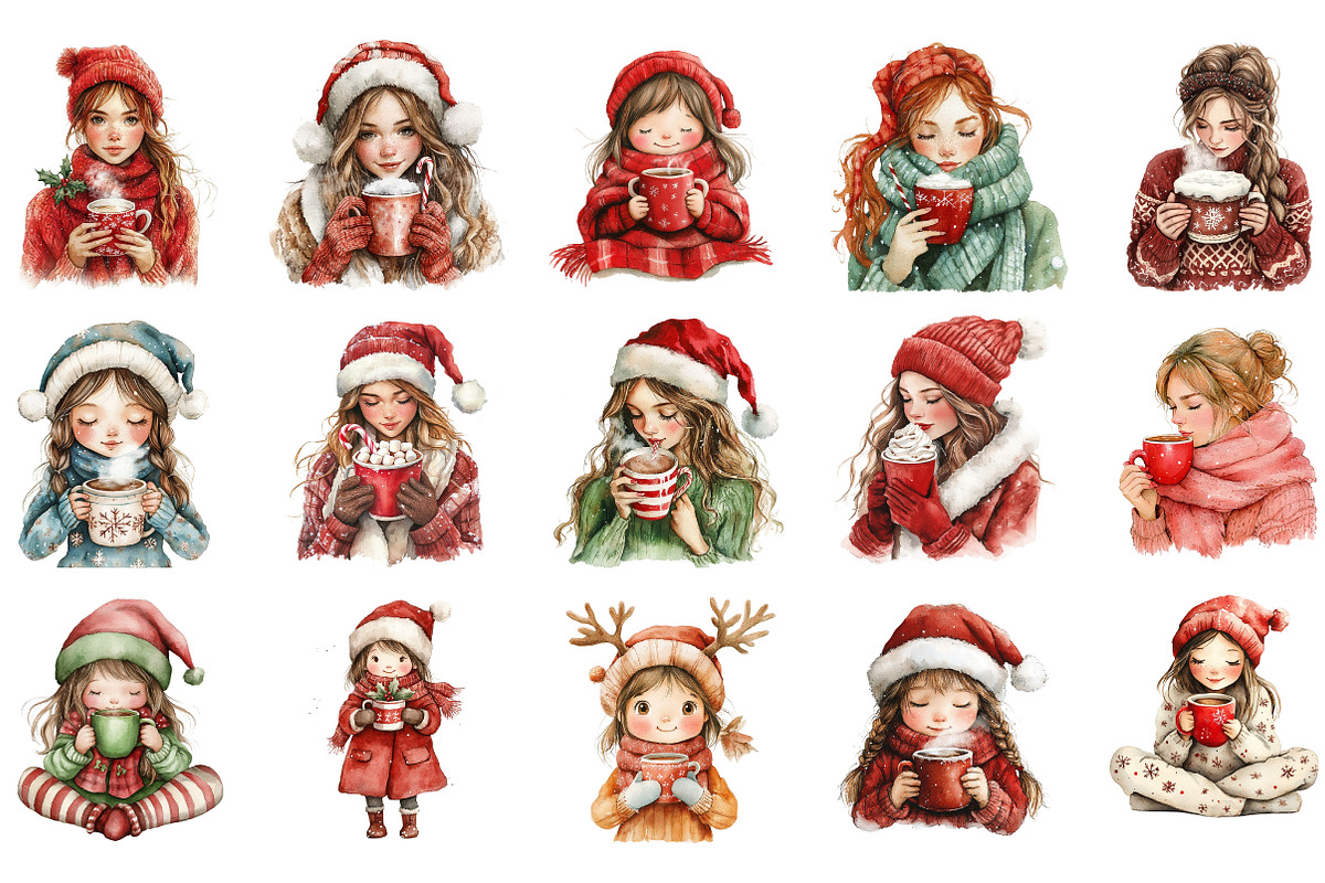 Christmas Hot Cocoa Girl Clipart, an Illustration by Designking (Photo 3 of 5)