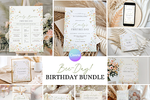 Editable Bee Day 1st Birthday Bundle, an Invitation Template by Digital_Mind