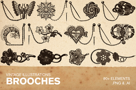 80+ Vintage Illustrations - Brooches