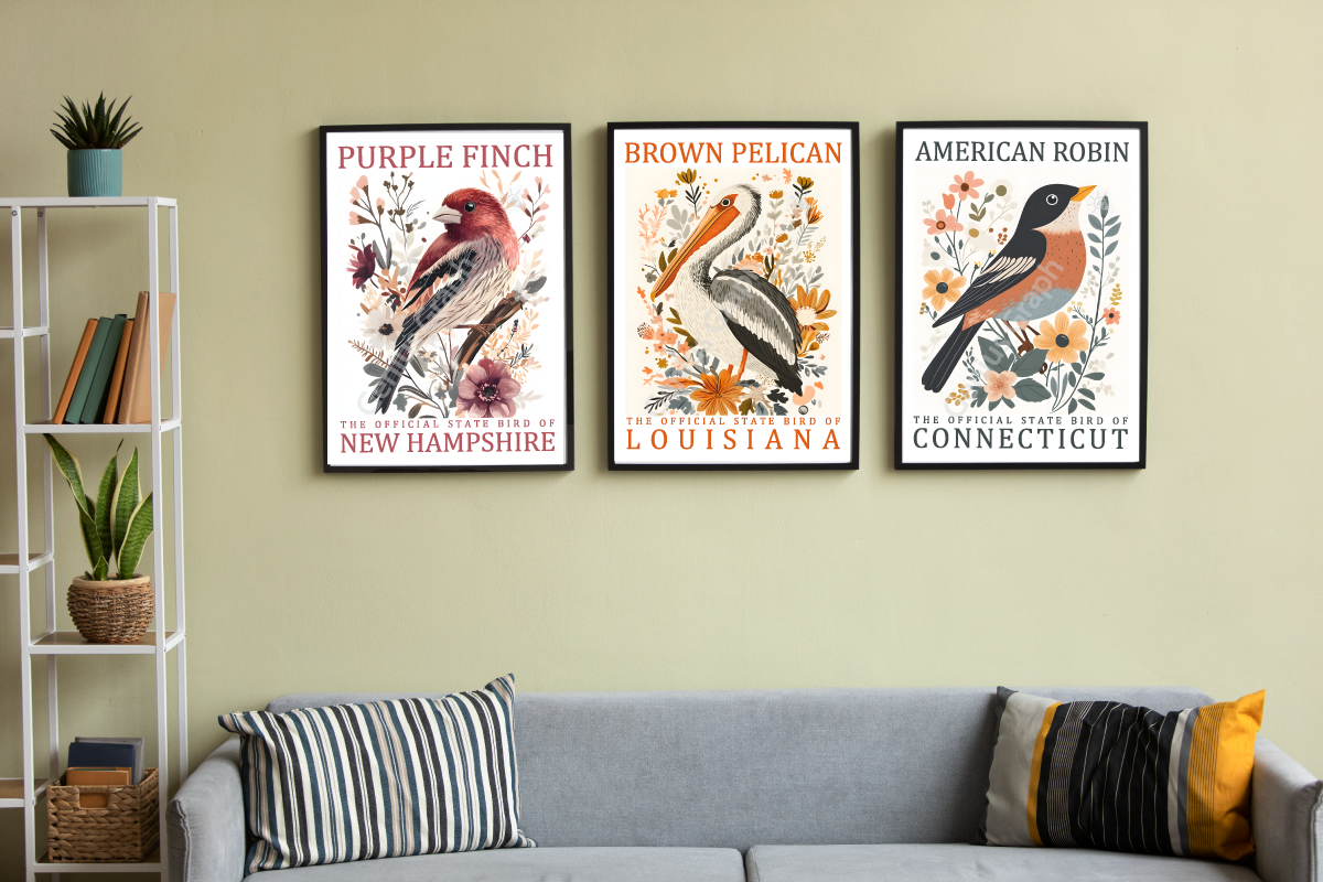 50 US State Birds Poster Bundle, a Decorative Illustration by Genius Graph (Photo 5 of 6)