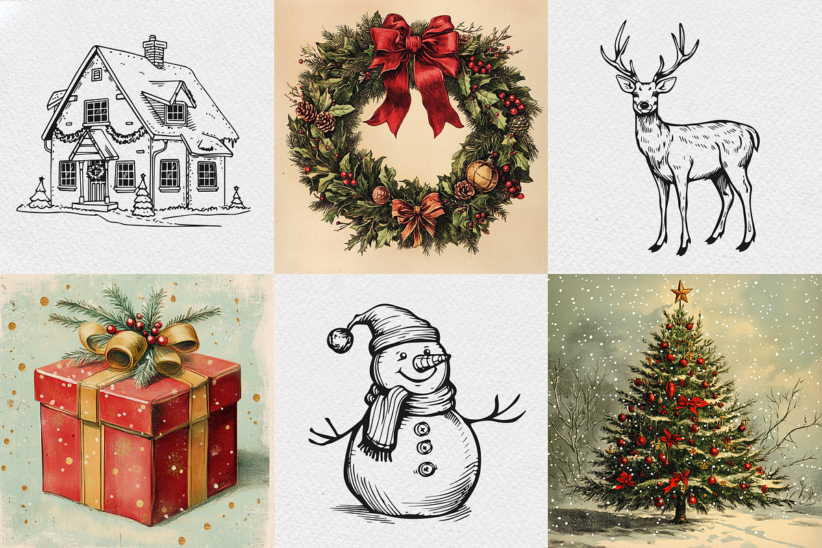 Vintage Christmas Illustration Set, an Object Illustration by NatalieArtShop (Photo 7 of 9)