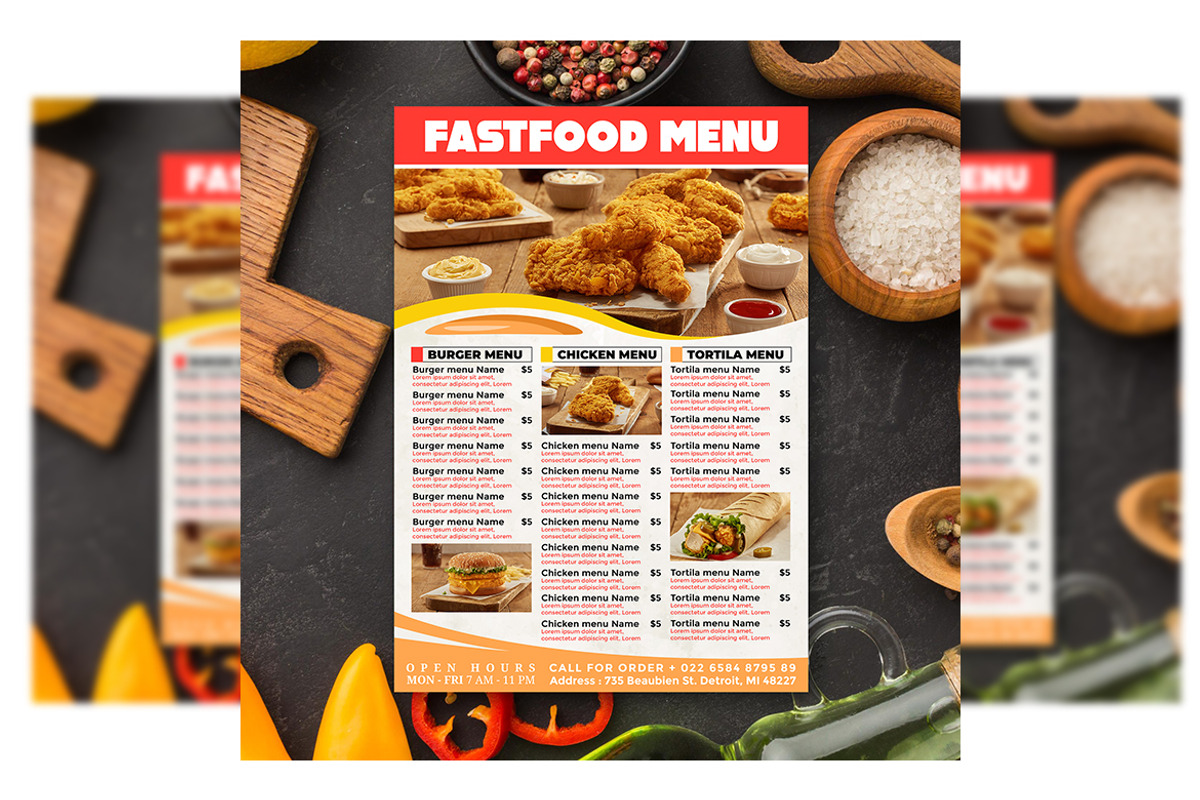 Fast Food Menu flyer template, a Flyer Template by imadeDesign (Photo 1 of 3)