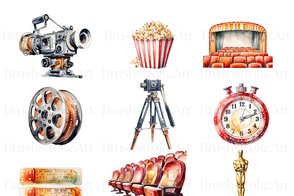 Watercolor Movie, Theatre, Popcorn, a Decorative Illustration by BrushstrokeArtGB (Photo 4 of 9)