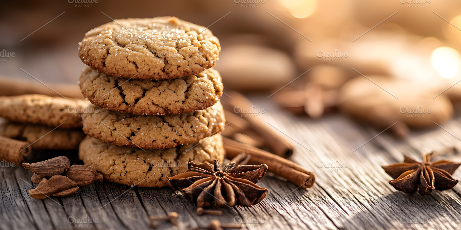 Stack of spiced cookies with anise a, a Food & Drink Photo by Photostock