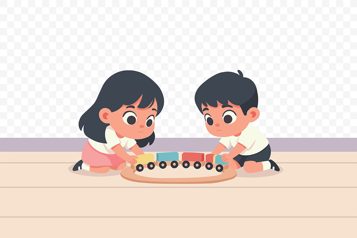 Boy and Girl Playing Toy Train, a Person Illustration by Partikusi Design (Photo 3 of 3)